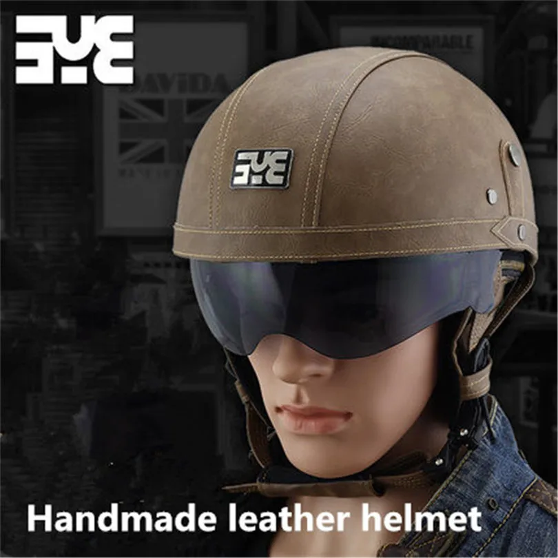bye 558 motorcycle helmet protective cap men and women retro half helmet Pu leather to send removable and washable scarf helmet