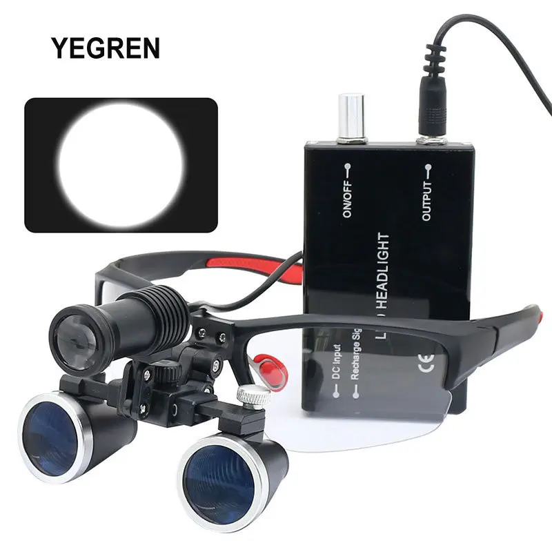 5W Illuminated Dental Loupes 2.5X 3.5X Binocular Magnifier Adjustable LED Surgery Headlight with Rechargeable Battery f/ Dentist