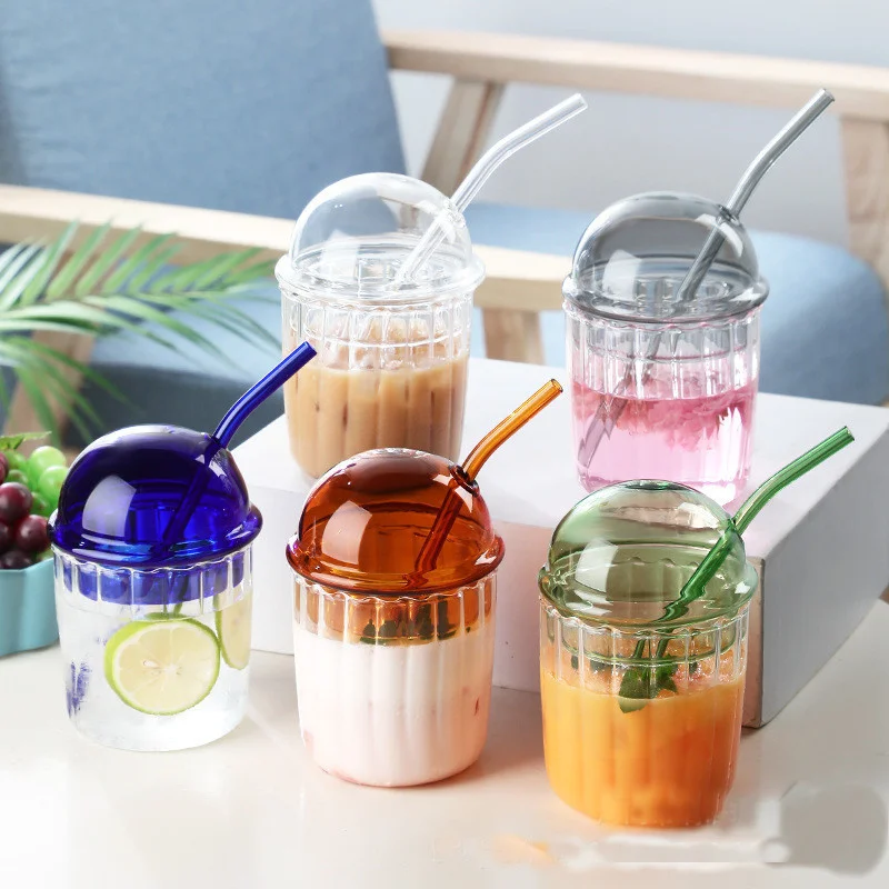 

450ml Glass Cup Juice Glasses Beer Can Milk Mocha Cups with Lid and Straw Transparent Tea Coffee Cup Breakfast Mug Drinkware
