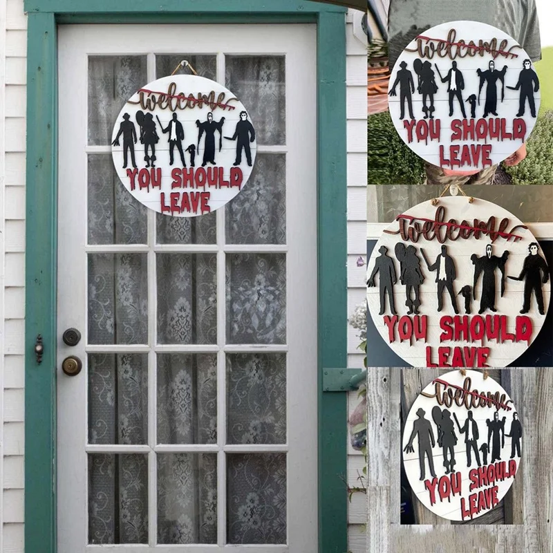 

1 Piece Black Home Decor Accents Home Bar Decor For Front Door Halloween Wreath Decoration Holiday Doorplate