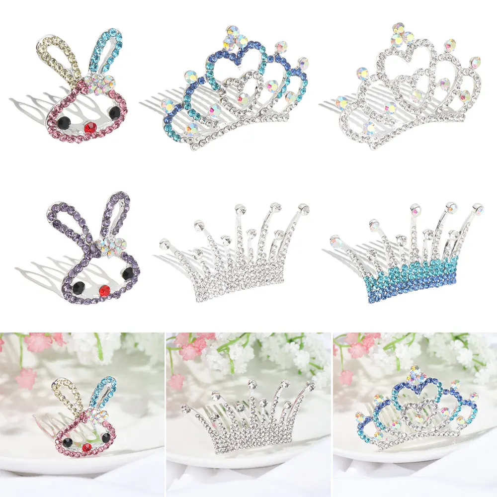 

Kids Colorful Rhinestones Hairpin Cute Girls Mini Crystal Hair Clip For Tiara Princess Crown Comb For Costume Party Accessory