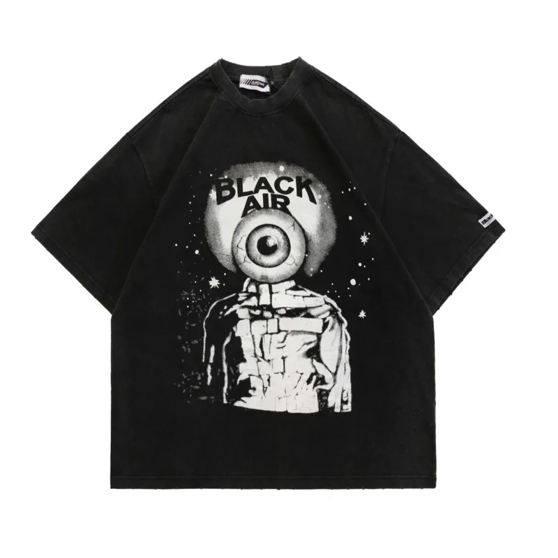 

SYUHGFA 2022 Men Hip Hop Streetwear Washed T Shirt Alien Printed T-Shirt Harajuku Cotton Casual Tshirt Summer Short Sleeve Tops