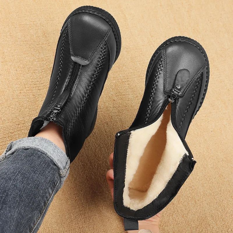 Противоскользящие теплые меховые ботильоны водонепроницаемые зимние ботинки