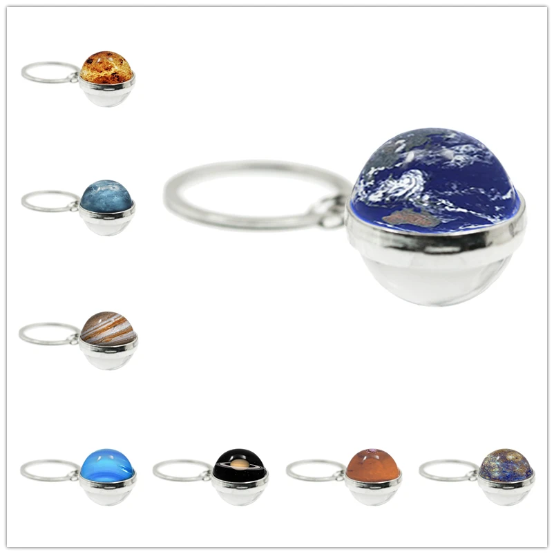 

Solar System Planet Keyring Galaxy Nebula Space Keychain Moon Earth Sun Mars Art Picture Double Side Glass Ball Key Chain Gift
