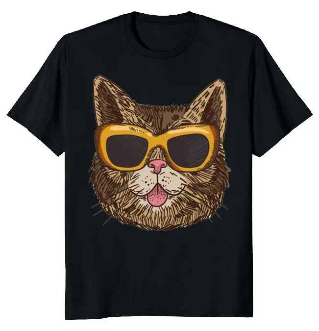 

Забавная футболка из чистого хлопка с изображением кошачьего лица и забавных очков, мужские повседневные футболки с коротким рукавом, топы, Прямая поставка