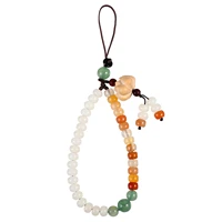 beaded charm natural white jade stone bodhi cell lanyard wrist strap keychain string