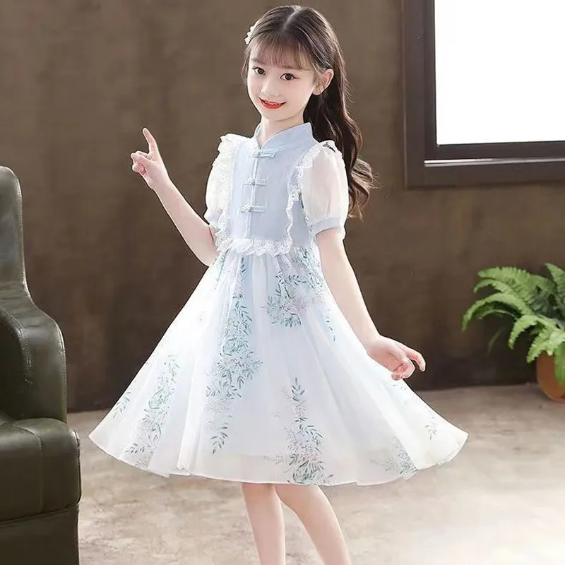 Girls Hanfu Dress Childrens Spring Dress Summer New Baby Princess Dress Retro Slim Short Sleeve Girls Dress enlarge