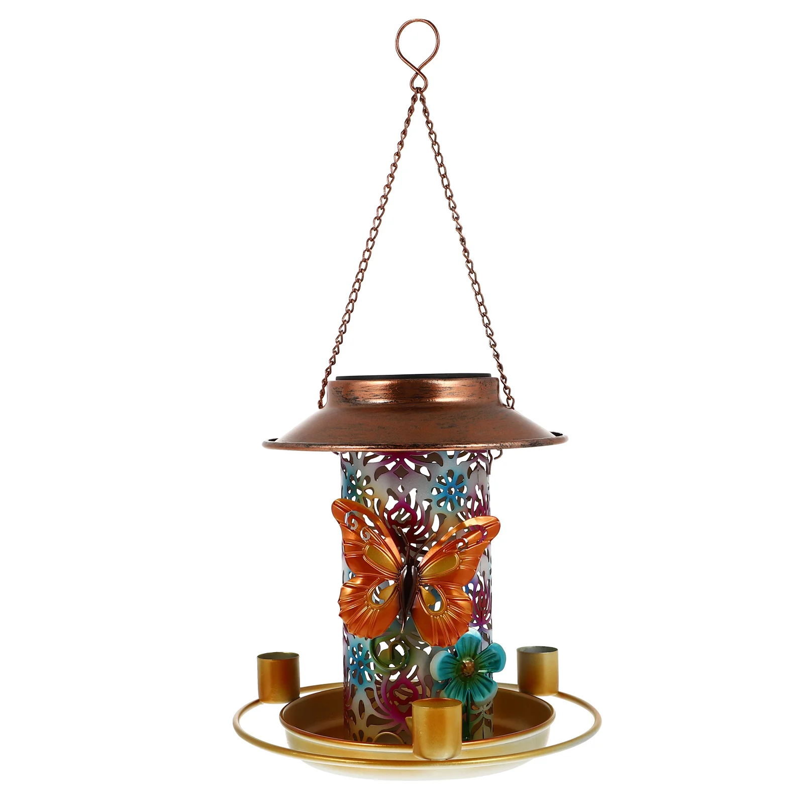 

Iron Bird Feeder Waterproof Creative Wild Bird Feeder Solar Powered Bird Feeder for Garden Patio Backyard