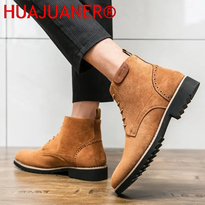 Модные ковбойские сапоги замшевая обувь мужская повседневная мотоциклетные