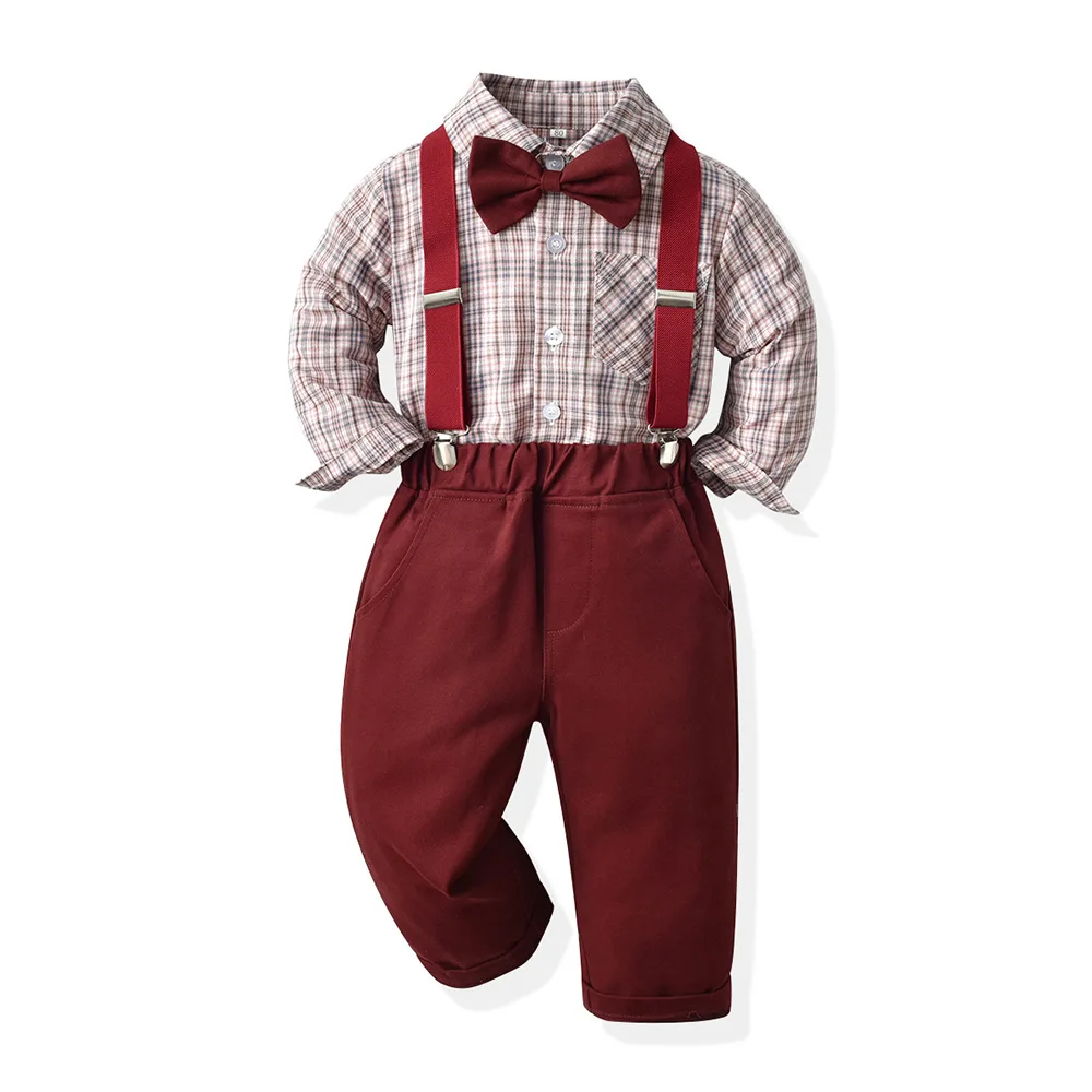 

Korean Baby Clothes Boys Autumn Set Baby Handsome Children's Plaid Long Sleeve Shirt Children's Clothes Children's Set for Boy