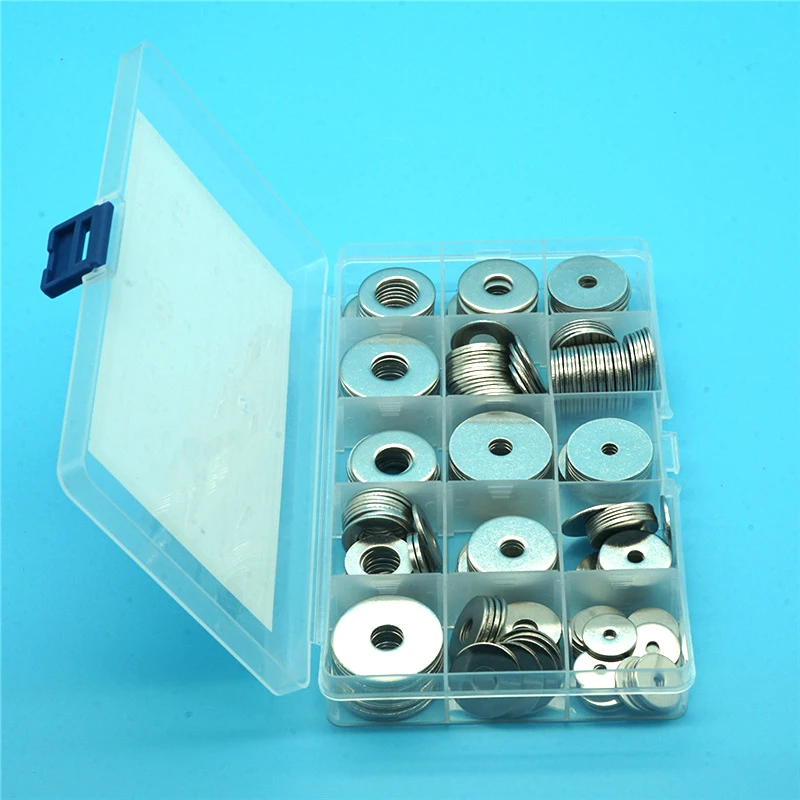 225PCS M3 M4 M5 M6 M8 M10 M12 Large Metal Plain Gasket Washer Set GB97 304 Stainless Steel Big Wider Flat Assortment Kit - купить по