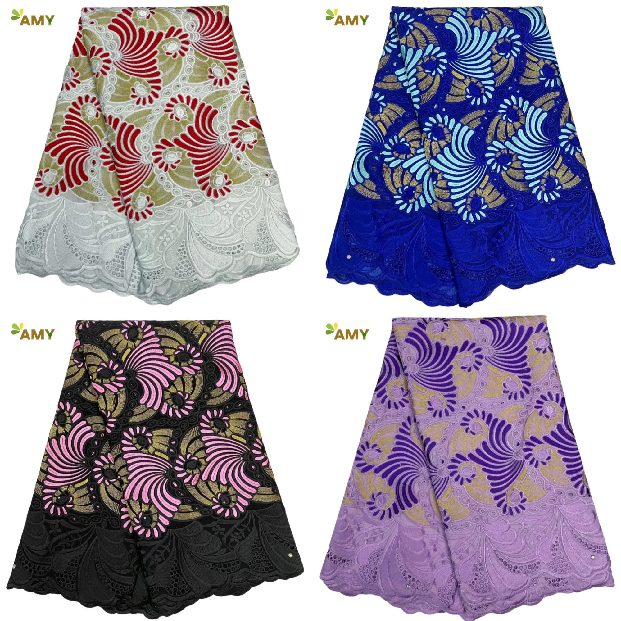 

Швейцарская Кружевная Ткань 5 ярдов, новейшая вышивка, африканская швейцарская вуаль из 100% хлопка, популярный Дубайский стиль для вечернего...