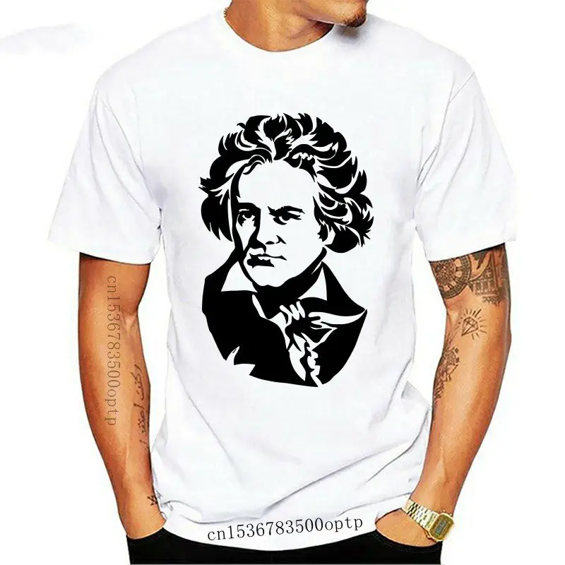 

Camiseta a la moda para hombre, prenda de vestir, de color gris, con ilustraciones negras, Ludwig Van beetgrasser, novedad de ve