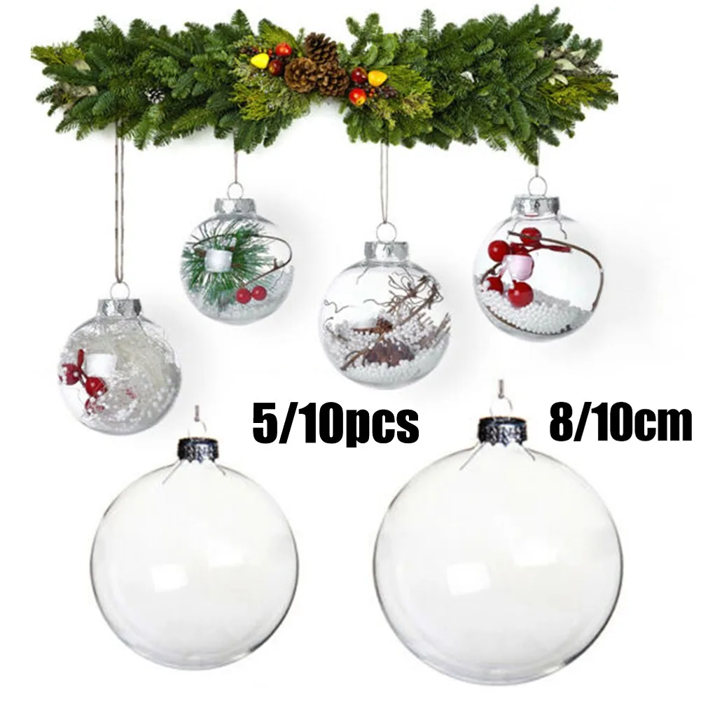 

8/10cm Fillable Bauble Clear Plastic Ball Baubles Xmas Tree Balls Ornaments Hanging Pendant For Christmas Wedding Party Decor