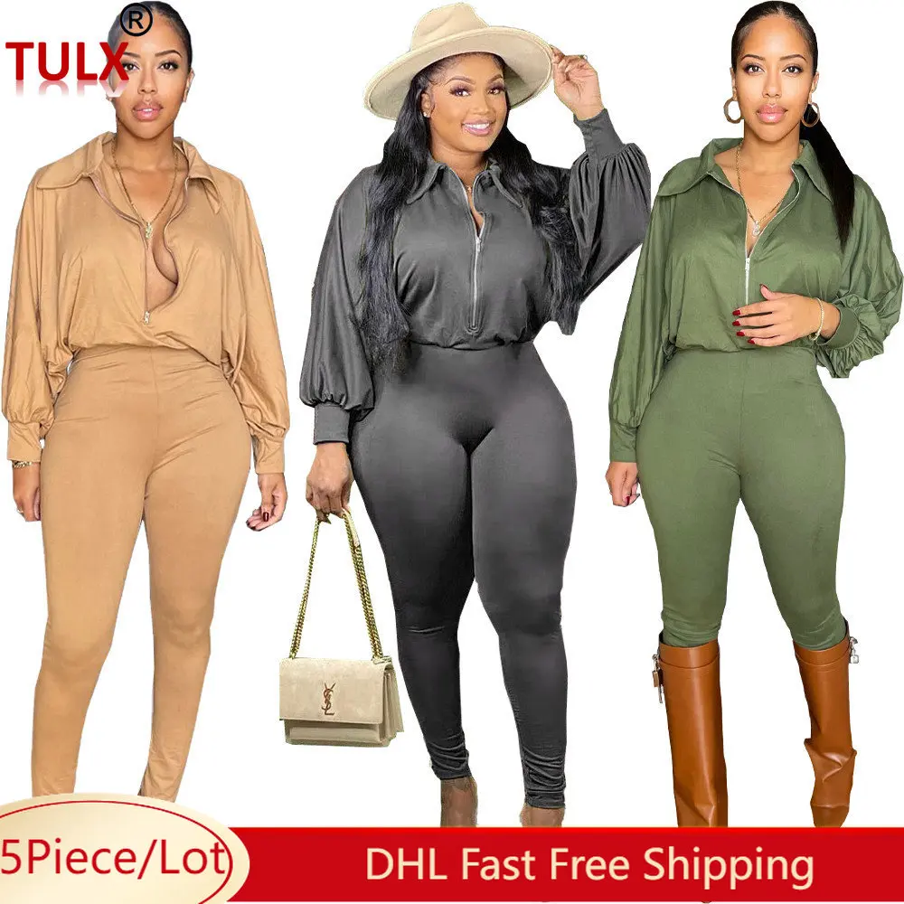 

Женский комбинезон на молнии, с длинным рукавом и отложным воротником