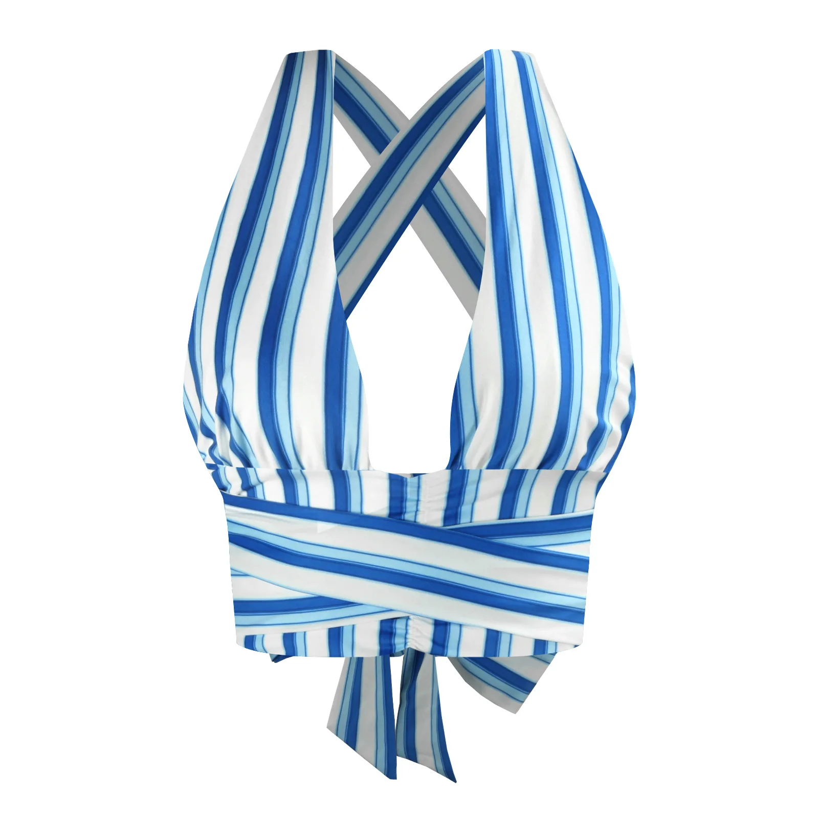 

Vertical Stripes Halter Halter Neck Navel DIY Lace-up Vest Summer Women's Sexy Top