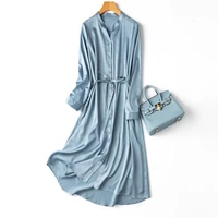 natural silk 2022 new office lady vestido midi elegante evening dresses long luxury v neck mid calf sashes summer