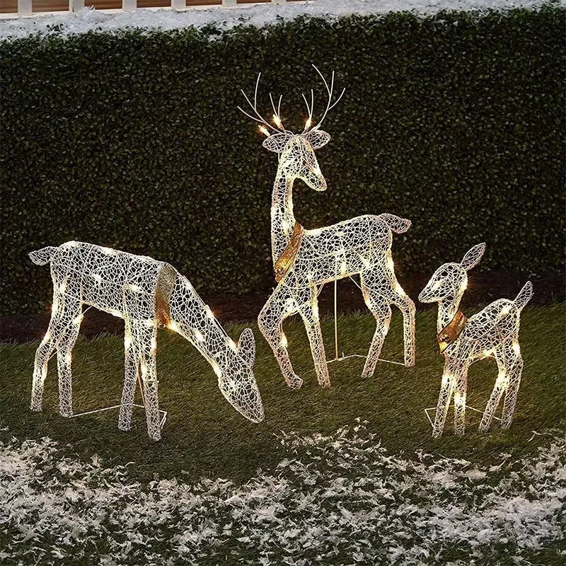 

3pcs Handcraft Iron Art Elk Deer Christmas Garden Decor&LED Light Glowing Glitter Reindeer Xmas Home Outdoor Yard Ornament Decor