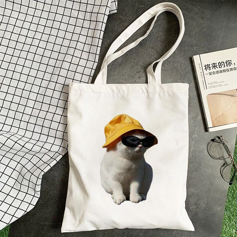 Сумка для покупок с забавным котом в готическом стиле парусиновая повседневная