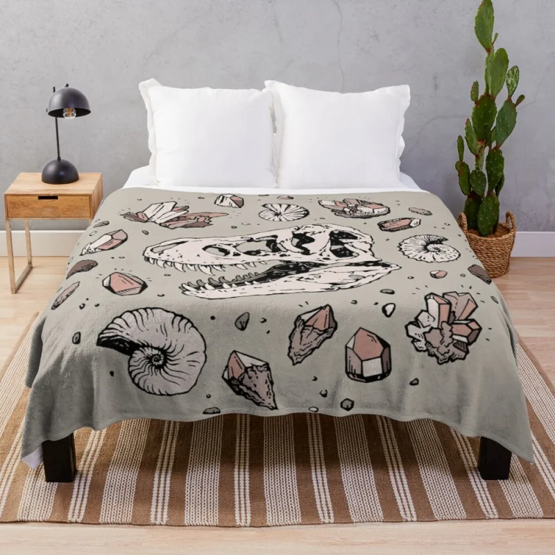 

Geo-rex Vortex | Rose Quartz | Dinosaur Skull Fossil Art Throw Blanket