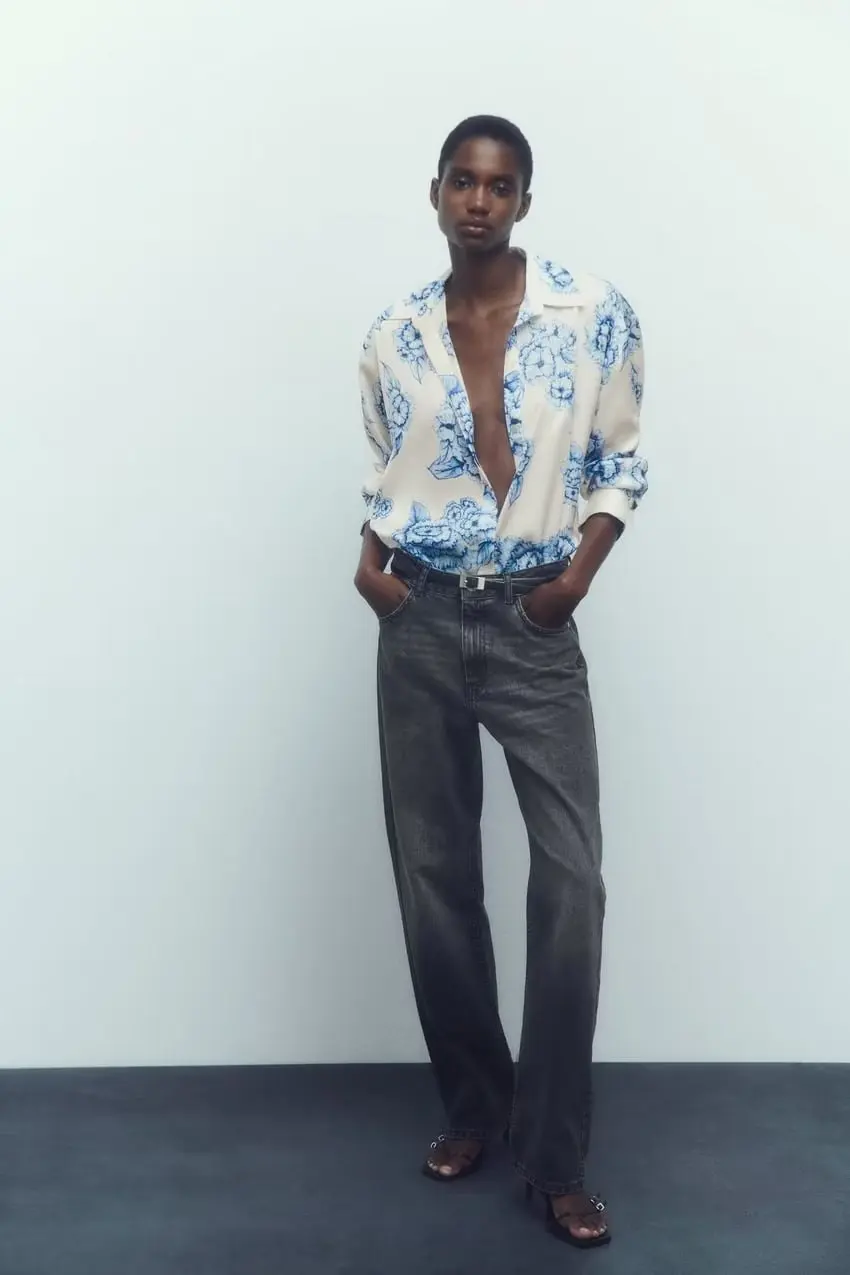 

New fall women's floral print satin shirt