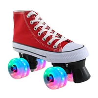 factory direct sales canvas shoes double row roller skates flashing wheel skates outdoor training roller shoes man woman