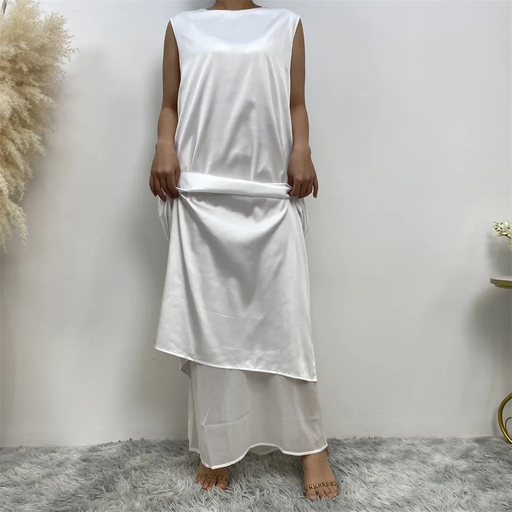 New Sleeveless Lining Dress Long Muslim Woman Abaya Moroccan Caftan Evening Modest Robe Arabic Kaftan  dress for women