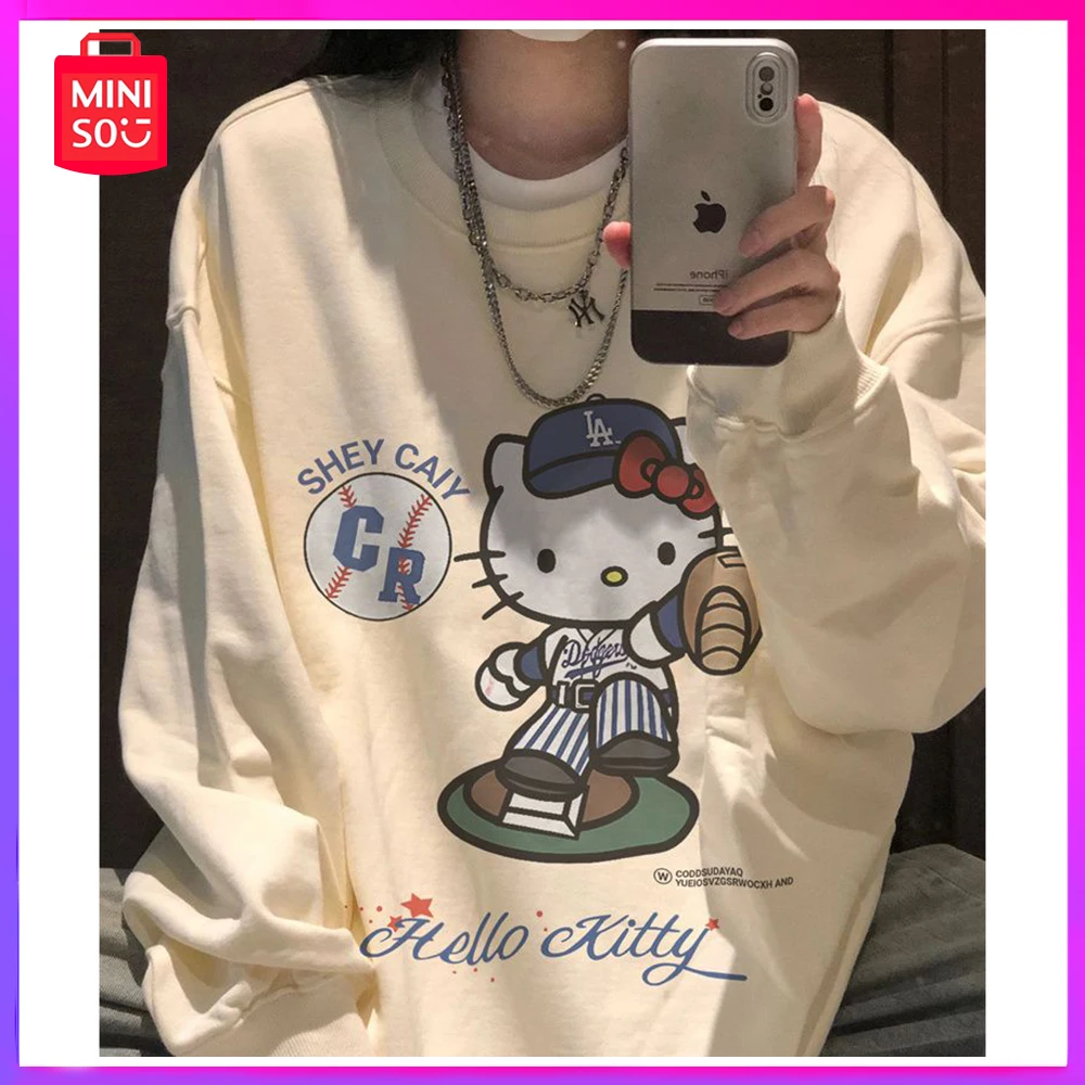 

Miniso Sanrio Pure Cotton Niche Design Stylish Hello Kitty Coat Loose Sweatshirt Couple Style Sweatshirt Christmas Birthday Gift