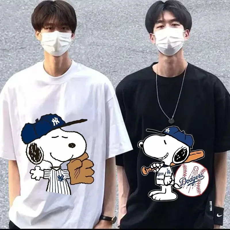 Snoopy Kawaii Adult T Shirt Cotton Summer Clothing Peanuts Comic Characters Tee Fashion Loose Casual Men Women Short Sleeve Top
