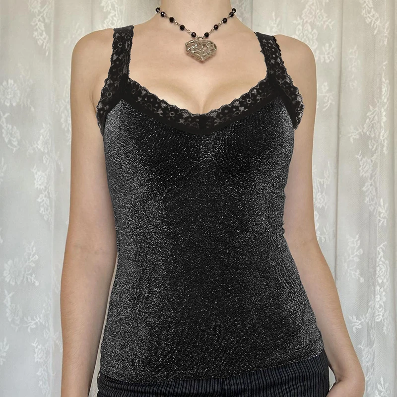 Яркая шелковая майка IAMHOTTY кокетка эстетичная контрастная кружевная лоскутная