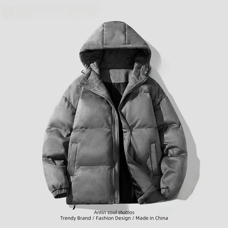 Мужская замшевая хлопковая куртка зимнее толстое теплое пуховое пальто для пар