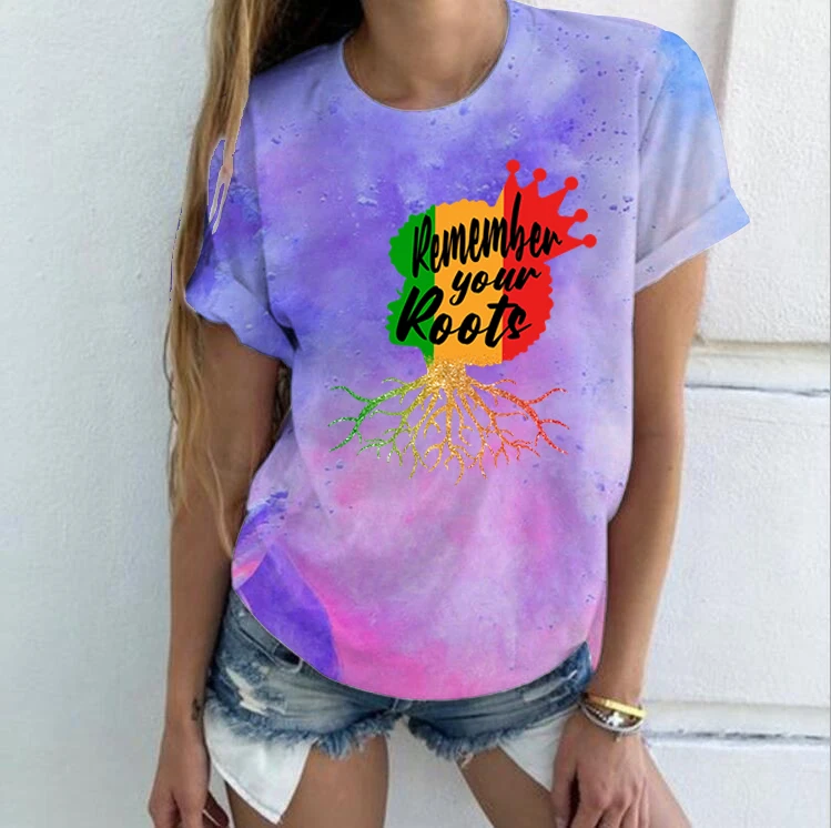 

Tie-dyed Graphic T-shirts Black History Month Clothes Fashion Tees Remember Your Roots Printing Tops 90s Shirt Ulzzang Sportwear