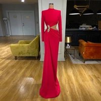 yipeisha high collar mermaid prom dresses saudi arabia long sleeves red evening gown floor length beaded party dress customized
