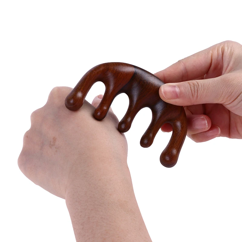 Массажная Расческа с пятью зубьями без рук деревянная акупунктурная расческа из