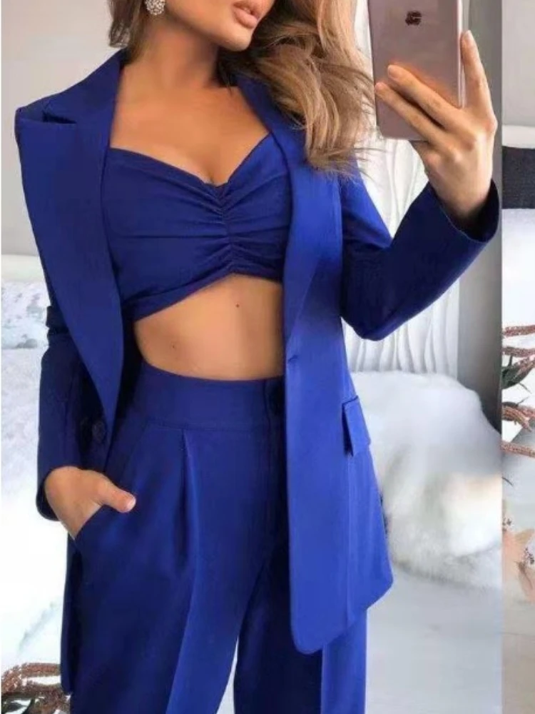 

Pants Sets Two Piece Set for Women New In Long Sleeve Small Suit Commuting Solid Color Three Piece Set Women Formal Pant Blazer
