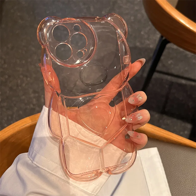 

Ins японский милый 3D чехол для телефона с медведем Прозрачный чехол для iPhone 14 13 12 11 Pro XS Max X XR мультяшный Прозрачный ударопрочный мягкий чехол с...
