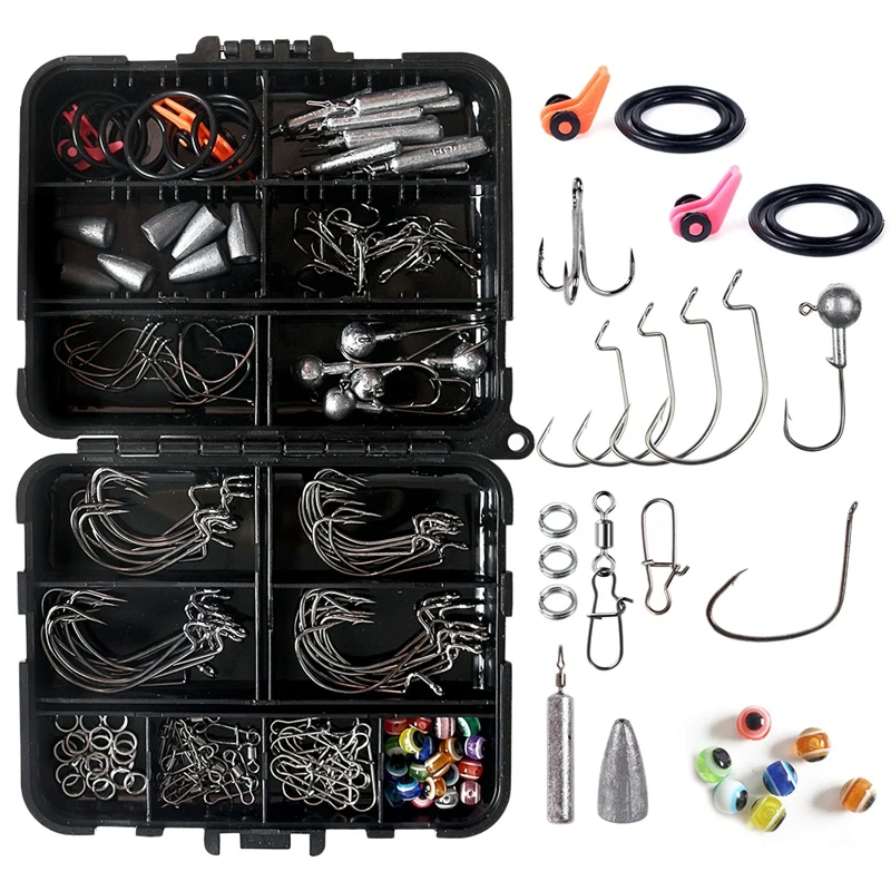 

156Pcs Fishing Tackle Kit Including Jig Hooks,Sinker Weights,Space Beans,Fishing Leaders,Crossline Barrel Swivel,Sinker
