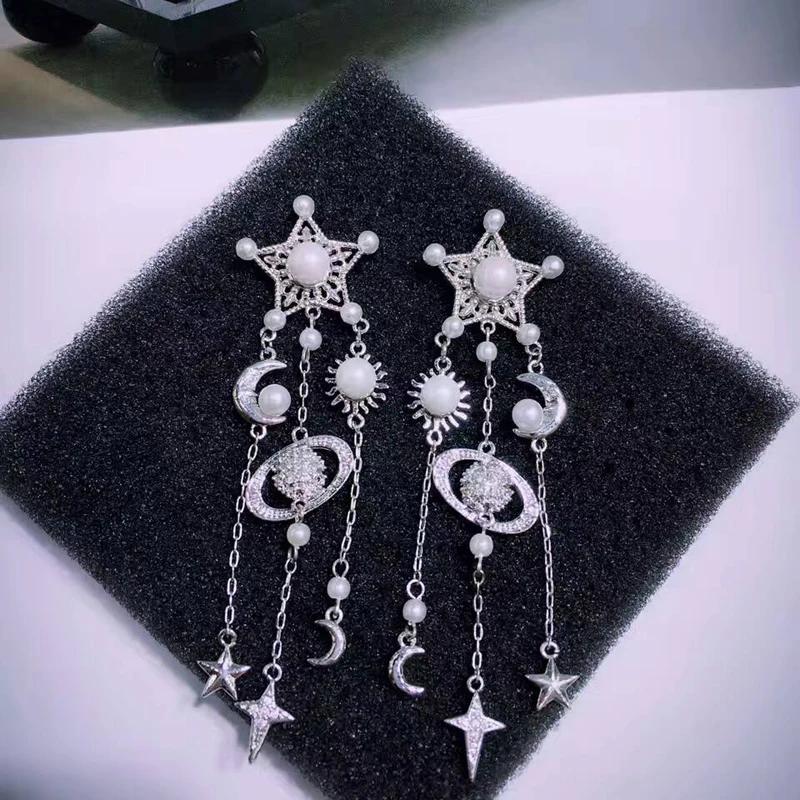 

Модные длинные серьги-подвески в богемном стиле с Луной и звездами для женщин, большие женские серьги золотого цвета, свадебные серьги, бижу...