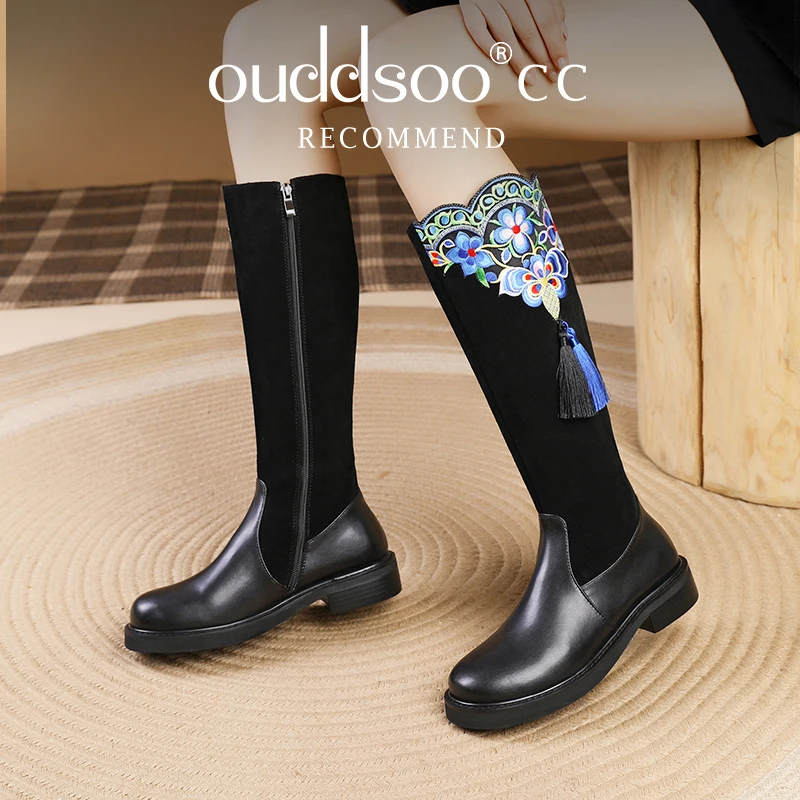 Ods кисточки вышивка осень-зима новые толстые ковбойские уличные ботинки с