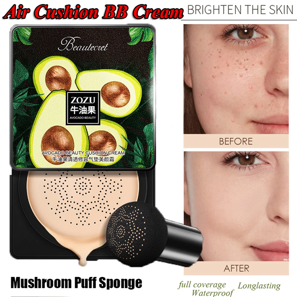 

Air Cushion BB Cream Avocado Foundation Whitening Concealer Waterproof Brighten Face Base Tone With Mushroom Puff