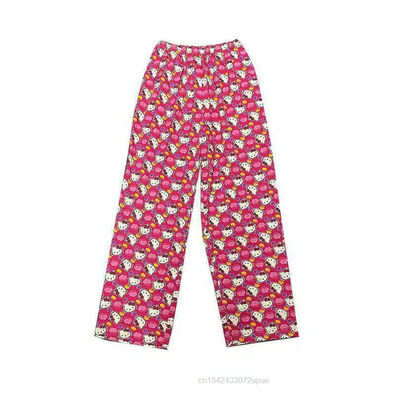Trousers Women New Wide Leg Pant Sanrio Hello Kitty Lovely Loose High Waist Casual Thin Pants Aesthetic Y2k Traf Fashion Printed images - 6