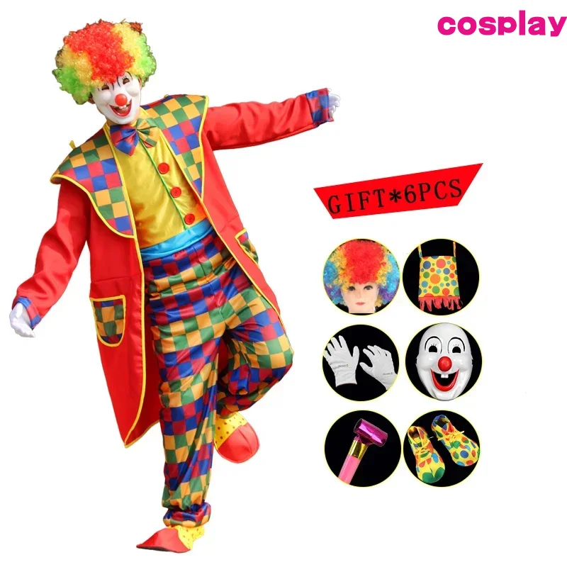 Взрослый стиль костюм клоунов для мужчин и женщин одежда маскарад цирк ужас
