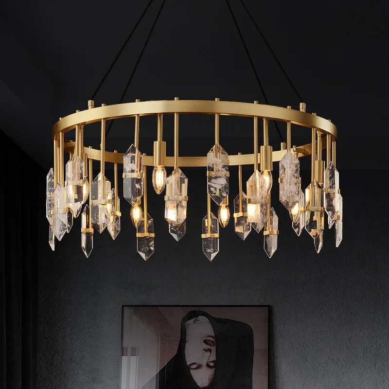 

Art LED Chandelier pendant Lamp Light Postmodern Luxury Copper Crystal Living Room Bedroom Hanging Dining Villa Lobby Creative