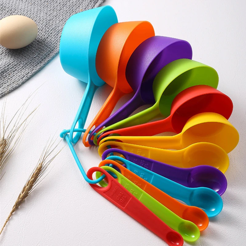 12-Piece Set With Scale Colorful Plastic Measuring Spoons Flour Measuring Cup Seasoning Spoon Kitchen Baking Tools Accessories