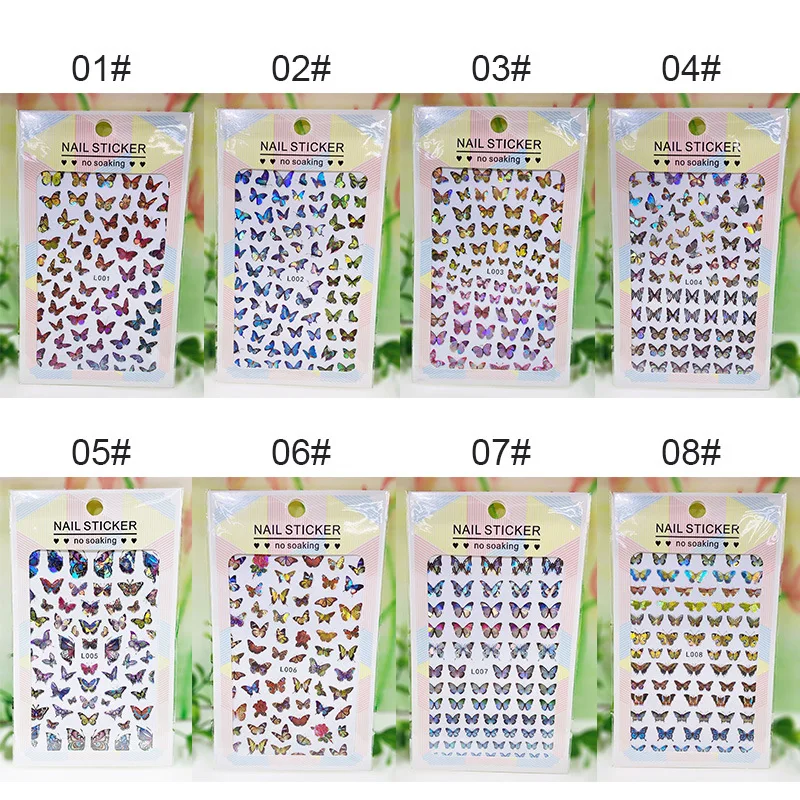 

tifcojew New colorful laser butterfly nail stickers bronzing laser simulation 3D nail decals three-dimensional nail stickers