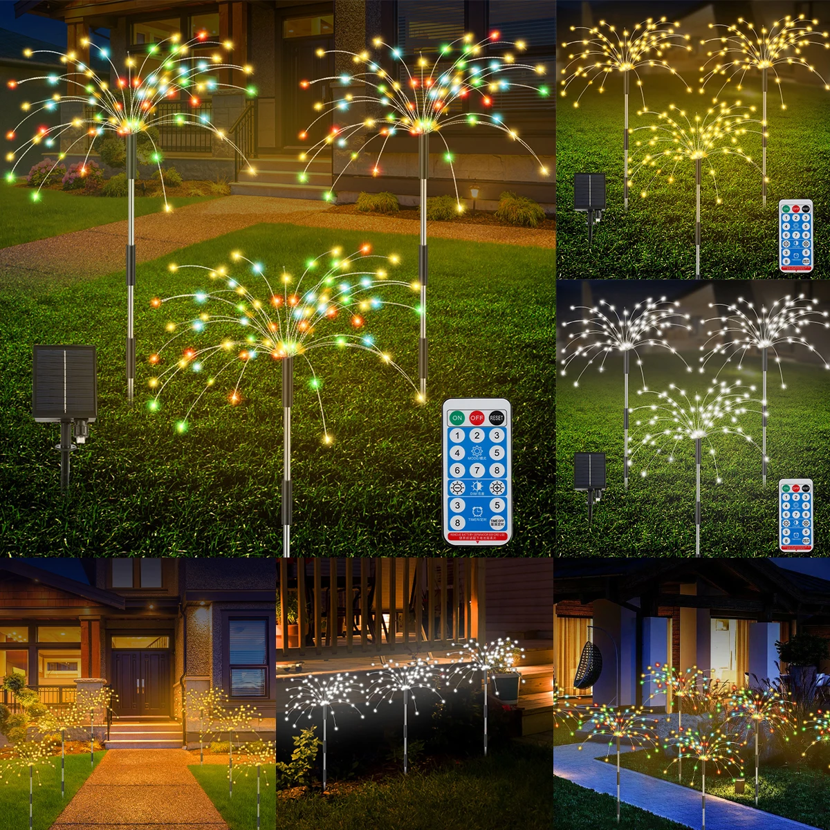 

3 Pack Solar Garden Firework Lights 120 LED Copper Wire Light with Remote Control 8 Lighting Modes Decorative Stake String Light