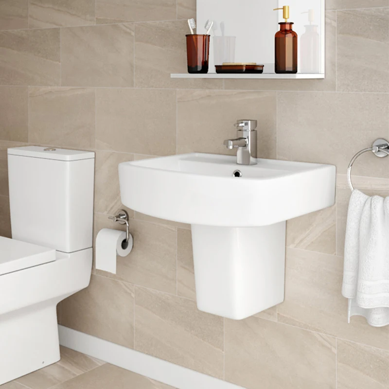 

Professional manufacture wall hanging basin sink modern half pedestal ceramic white lavatory semi pedestal bathroom face basin