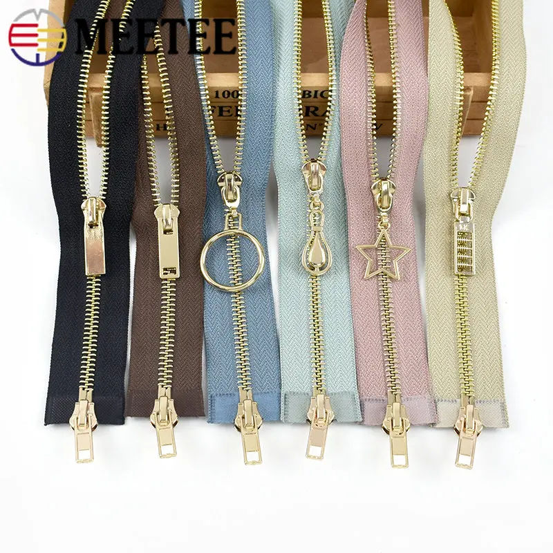 

1Pc 5# 80/100/120cm Decorative Metal Zipper Auto Lock Double Slider Open End Zips for Jacket Bag Clothing DIY Sewing Accessories