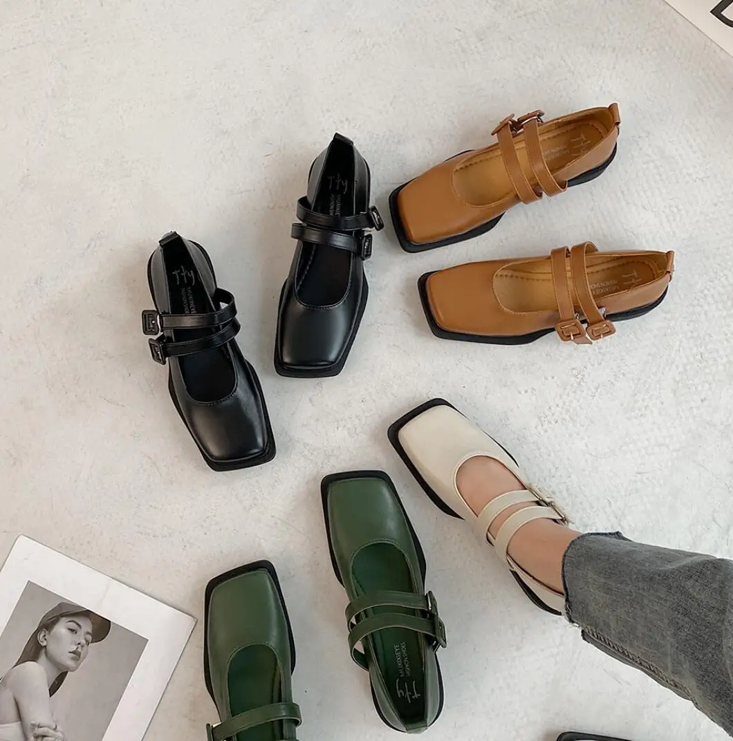 

Retro British Style Leather Shoes Women's Flat Shoes 2022 Spring New Fashion French Beauty Ladies Square Toe Flats Oxford Shoes