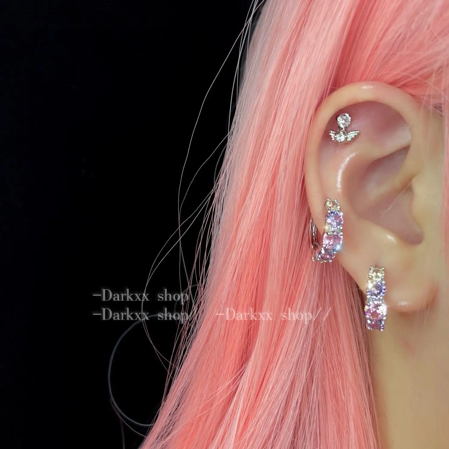 

2022 New Sweet Cool Pink Purple Crystal Hoop Earrings for Woman Fashion Pink Purple Crystal Round Dangle Earrings Jewelry Gift